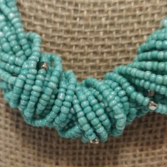 Women's Adjustable Turquoise Eight Strand Western Beaded Knot Necklace - Picture 3 of 6